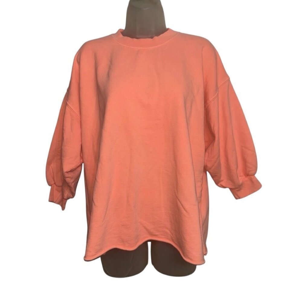 Left On Friday One Size Peach Top Shirt 3/4 Puff Sleeve Designer Comfort
